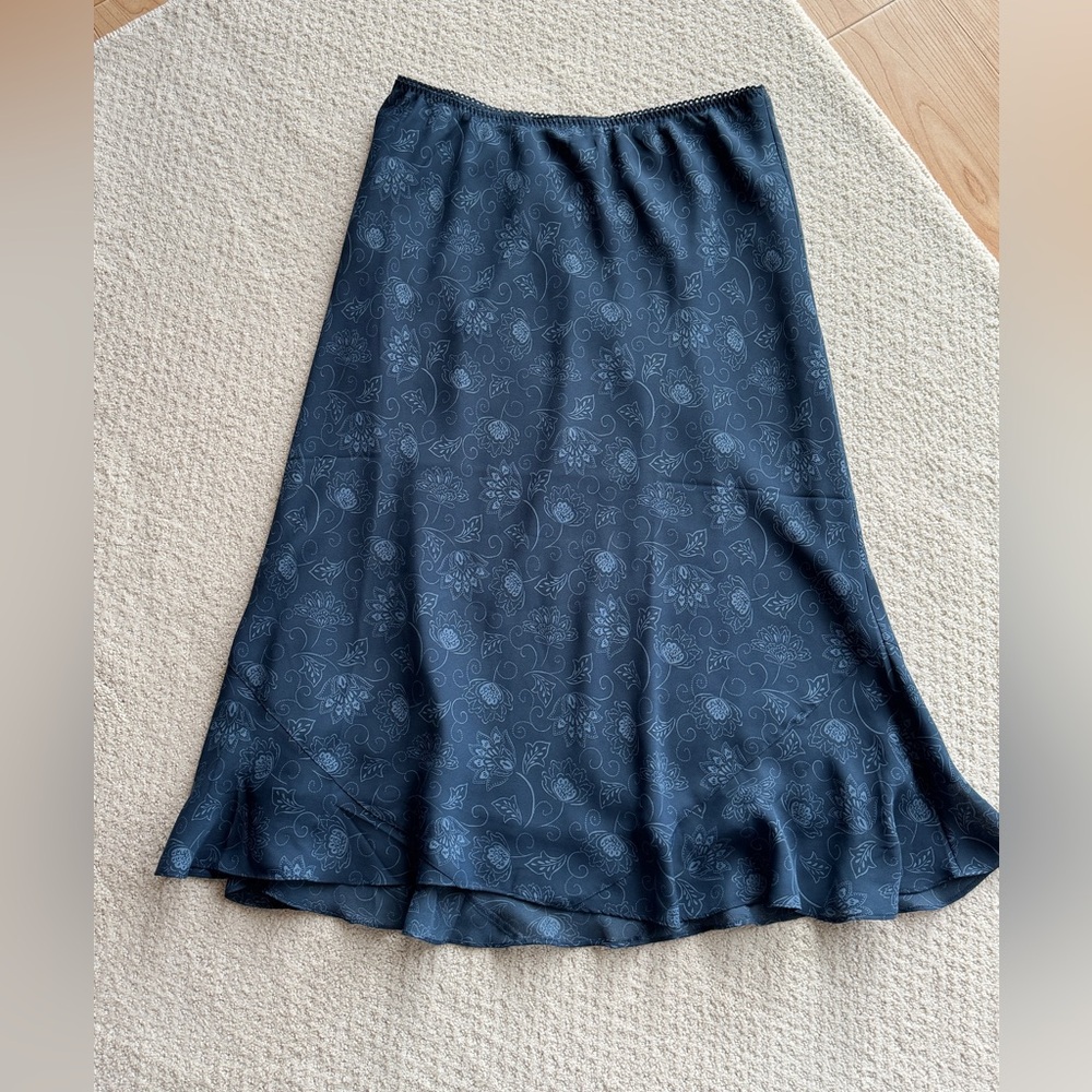 Vintage Y2K Navy Blue Paisley Floral Ruffled Hem Skirt Size M Whimsical - Picture 2 of 12